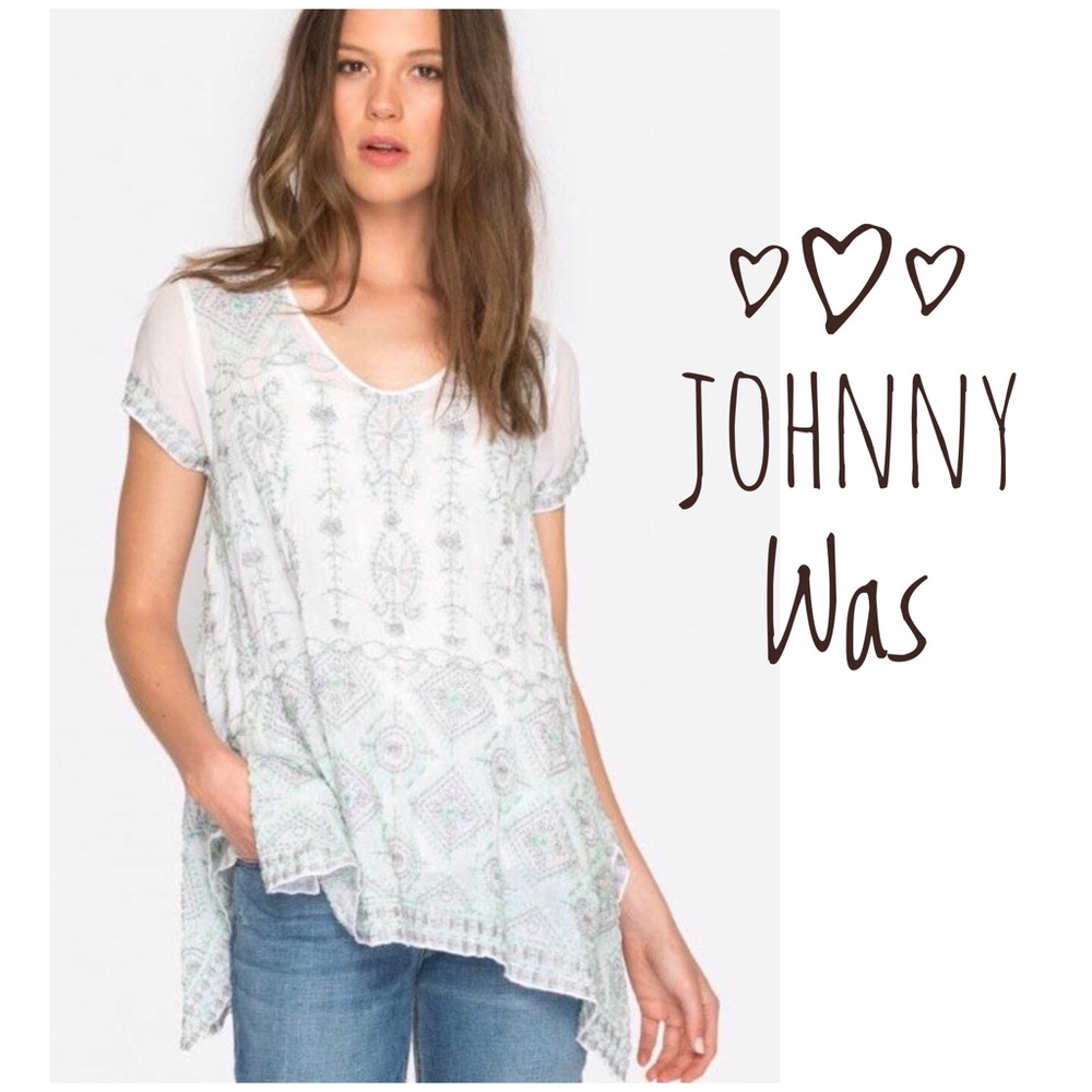 NWT Johnny Was Embroidered V Neck White Top XSmall